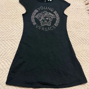 Versace Black Tee Dress with Rhinestone Medusa Logo